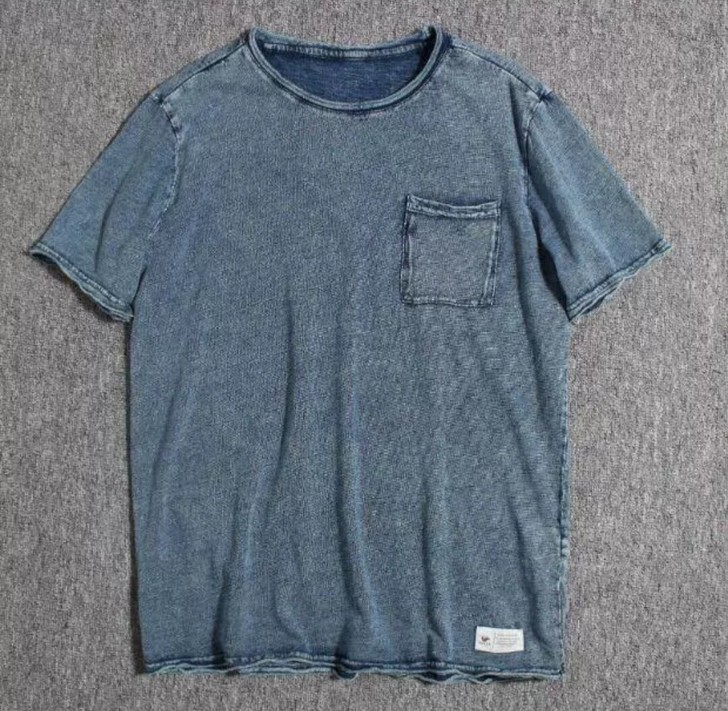 美式复古纯棉重水洗圆领胸前口袋T恤阿美咔叽...