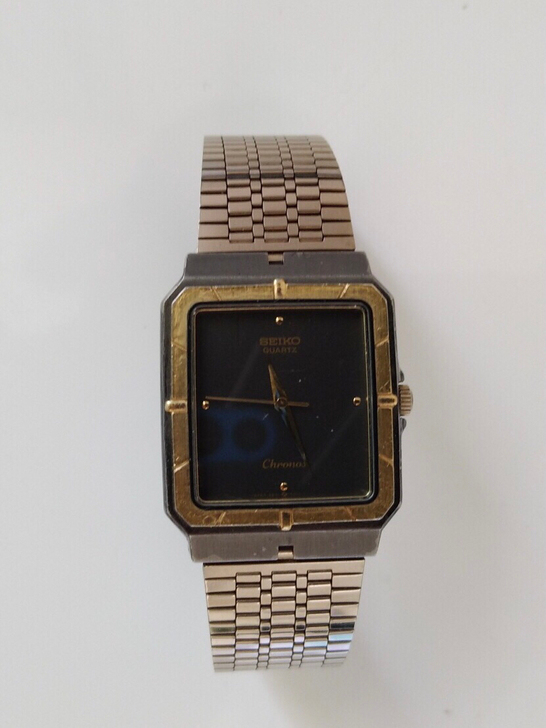 日本原装Seiko精工黑盘小三针方形钨金钢...