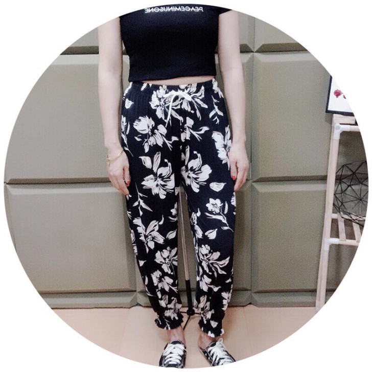 夏凉冰丝裤新款高腰灯笼裤休闲哈伦裤民族风宽...