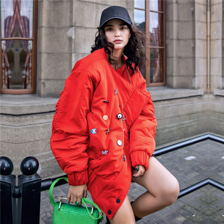 原创超酷机车感棒球棉服oversize男朋...