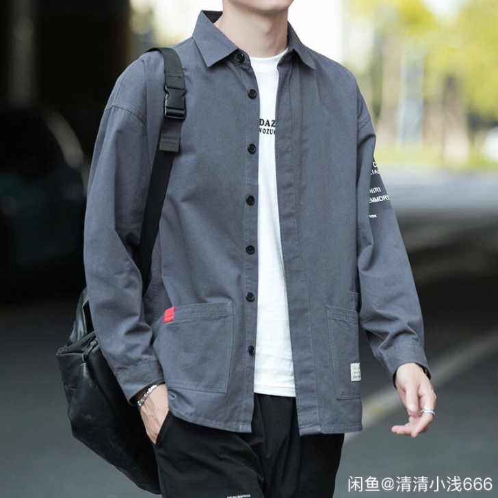 包邮春秋款100%纯棉男士长袖衬衫休闲宽松...