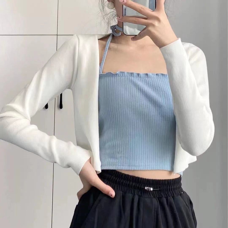 早秋开衫长袖女薄款夏短款冰丝针织衫外搭气质...