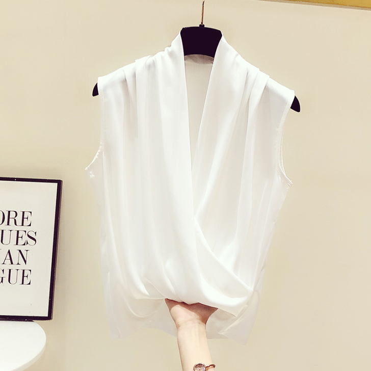 气质高端桑蚕丝上衣女洋气内搭V领背心无袖雪...