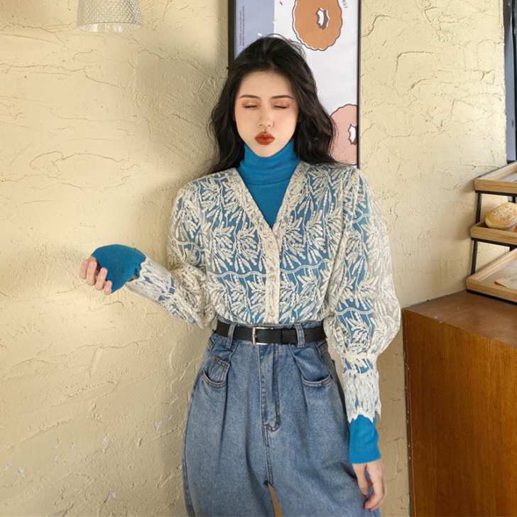 2020春季新款很仙的网纱长袖上衣洋气宽松...