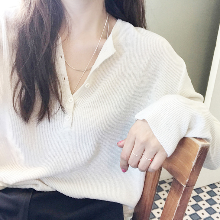 v领套头宽松慵懒风薄款外穿早秋新款白色针织...
