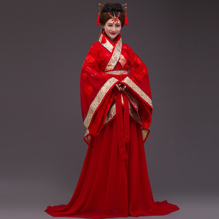 红色汉服女中国风唐朝贵妃仙女新娘写真古装影...