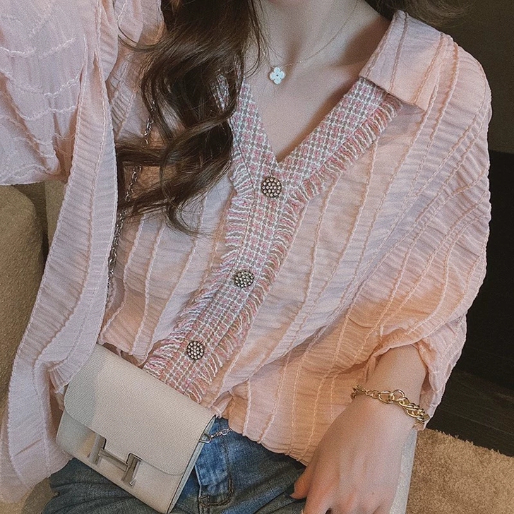 粉色衬衫女新款2021年设计感小众衬衣春款...