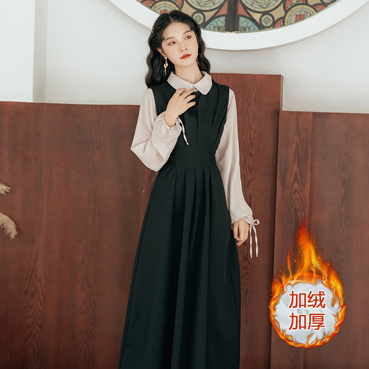 姿态玫瑰背带裙女秋冬两件套2020新款法式...