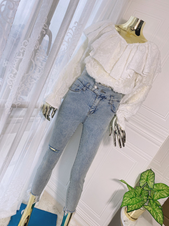 荷叶领雪纺衫 仙气十足白色