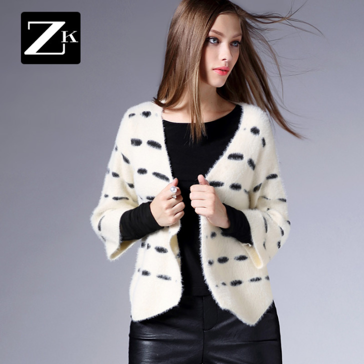 包邮ZK秋季新品印花针织衫简约通勤镂空开衫...