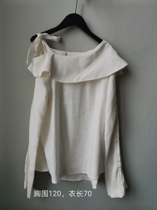 原创设计师风格不对称衬衣珠光面料棉的，中等...
