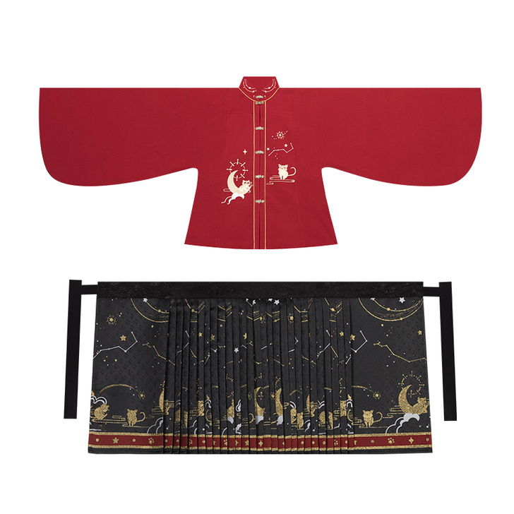 池夏 花与酒:喵喵星 明制立领补服百迭裙汉...