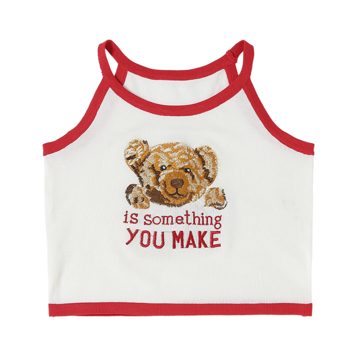 KLIOU 超可爱卡通小熊短款针织背心少女...