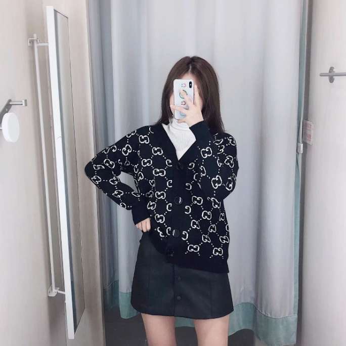 欧洲站秋季新款韩版提花双G字母毛衣女开衫常...