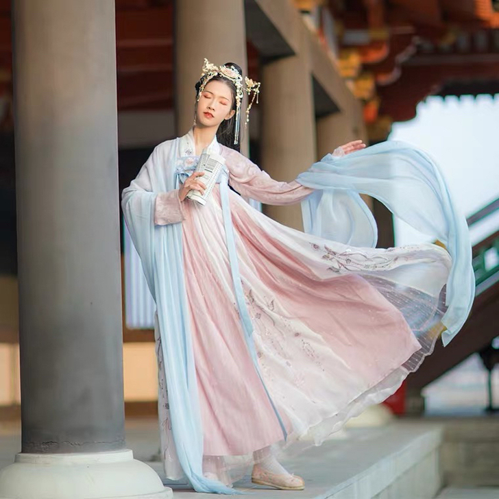 汉尚华莲锦宫原创改良汉服女高腰刺绣齐胸衫裙...