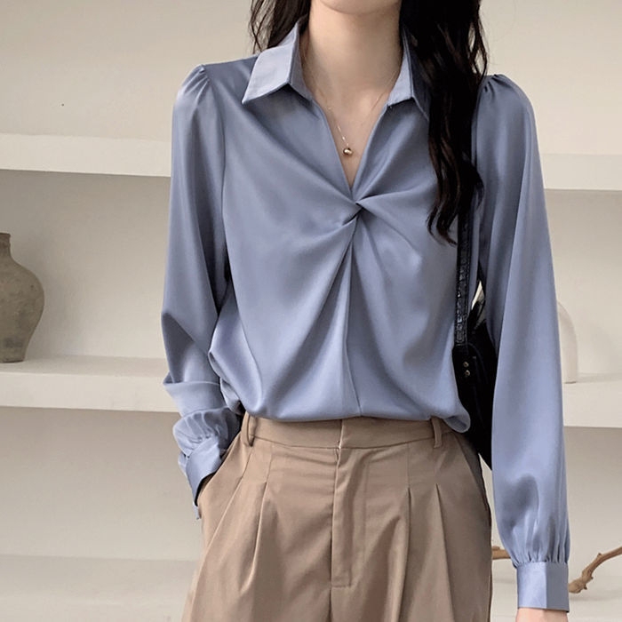 2021春秋韩版雪纺白色衬衫女长袖复古港味...