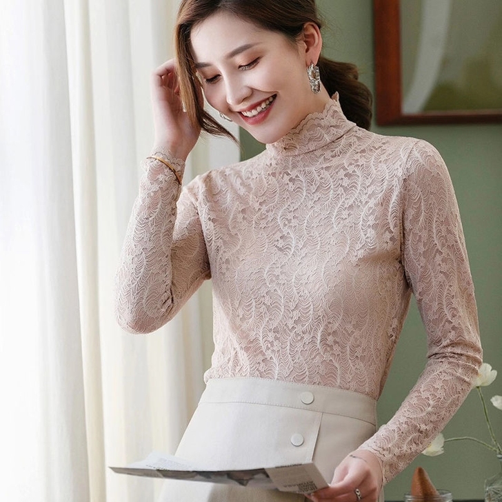 韩国货现货 2020秋季新款 小中领纯色蕾...