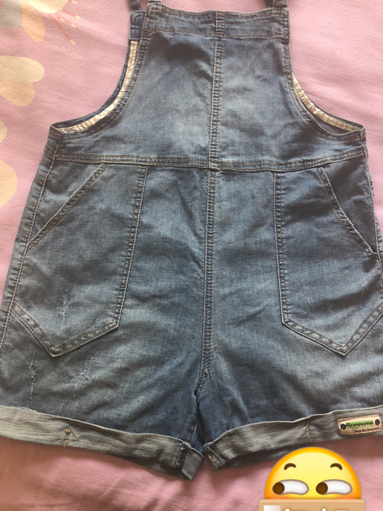半成新,背带牛仔短裤,浅蓝色,适合身高15...
