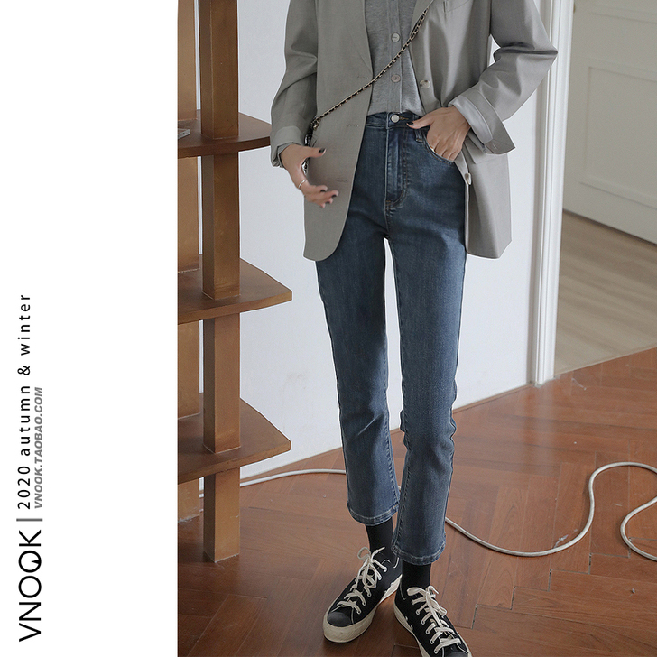 VNOOK2020FW 小脚牛仔裤女高腰直筒