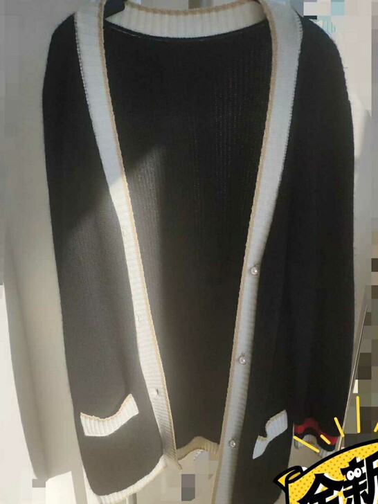 早春大牌走秀同款拼色V领羊绒衫中长款修身女...