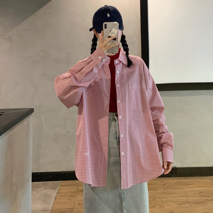 网红衬衣2020秋季新款日系复古港味长袖上...