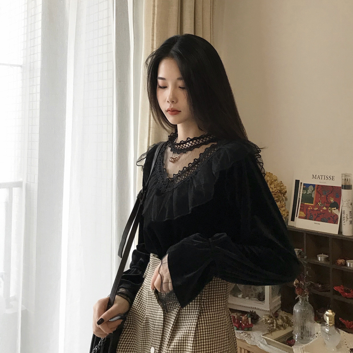 TOOTOO蕾丝衫网纱打底衫女春秋新款长袖...