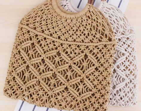 纯色手提编织包潮女森系草编包度手工棉绳网兜...