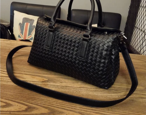 全新香港真皮牛皮手工编织波士顿包 40*3...