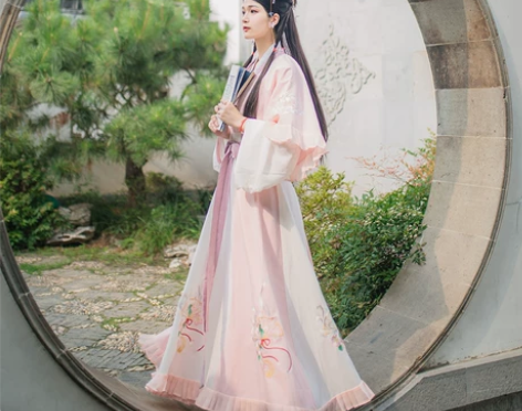 ?衣锦江南【归园】粉白款原创汉服晋制绣花4...
