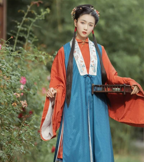 兰若庭 汉服 长比甲 双层 暗纹 绣花 明...