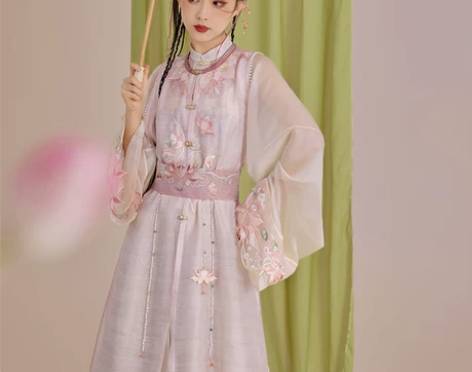 七月夕 芙蕖 异形花瓣边改良明制比甲立领长...