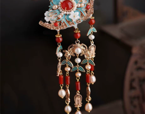 仿寻簪记手工明清仿点翠头饰汉服配饰流苏发饰...