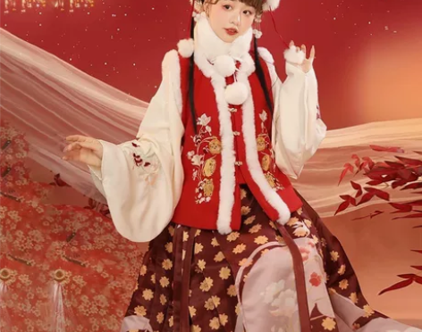 【胖胖虎】原创汉服明制绣花比甲新年装 只有...