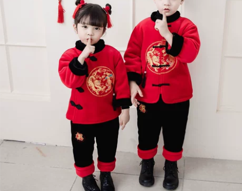 儿童唐装套装秋冬款女童拜年服男童汉服表演服...