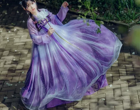 千韵岗原创 辰莲鱼梦 紫色 两片式齐胸襦裙...