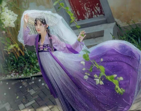 千韵岗 渐变紫色绣花齐胸襦裙6米摆 辰莲鱼...