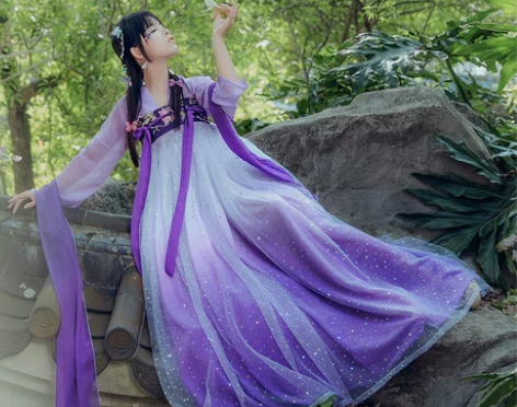 千韵岗原创 辰莲鱼梦 紫色 两片式齐胸襦裙...