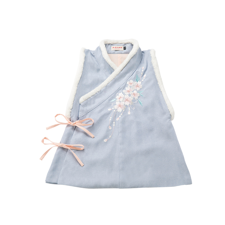 汉尚华莲清酒传统汉服女装浅蓝上衣秋冬装绣花...