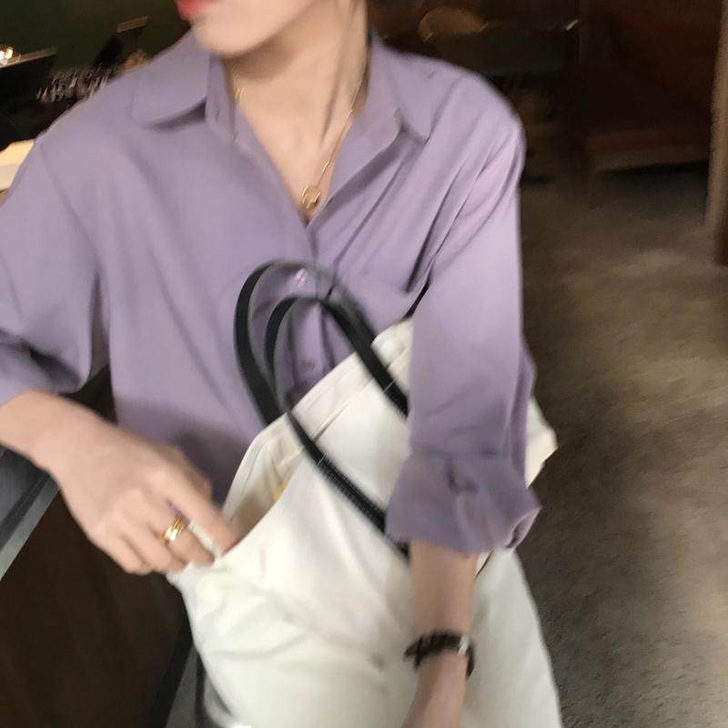 法式紫色衬衫女新款2021年衬衣春款##a...