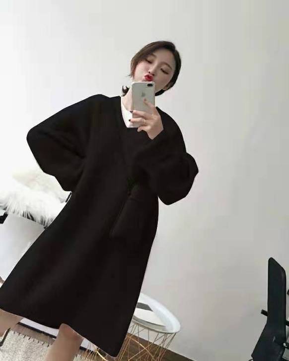19韩版V领羊绒衫女中长款宽松慵懒范加厚套...