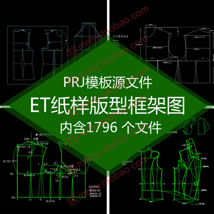 ET打版纸样PRJ源文件版型结构图框架图套...