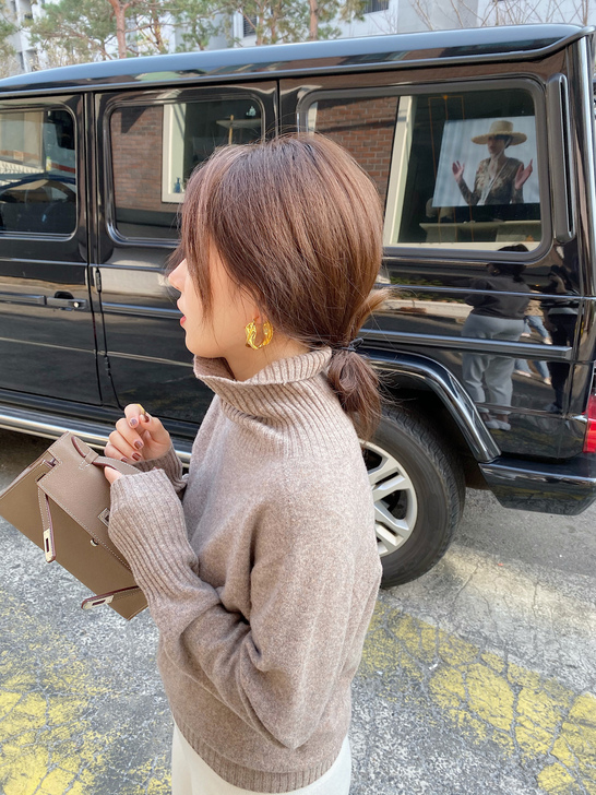 DDZA小个子无缝一体高领羊绒衫女长袖宽松...
