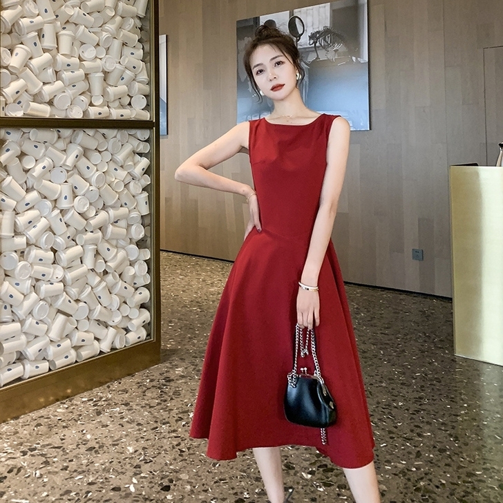 可换，红色连衣裙女2021年春夏装新款无袖...