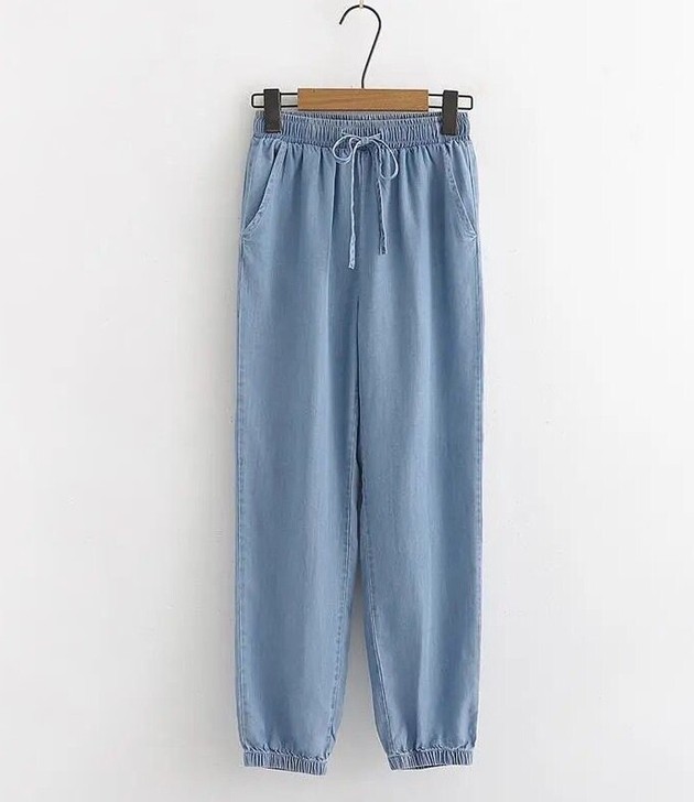 天丝牛仔束脚萝卜休闲裤哈伦裤女夏季薄款韩版...