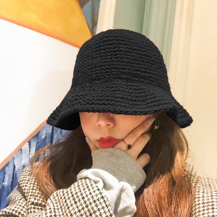 帽子女秋冬季渔夫帽韩版潮日系保暖针织毛线帽...