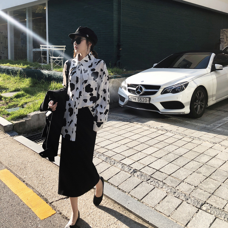 衬衣女新款chic早秋上衣港味长袖 设计#...