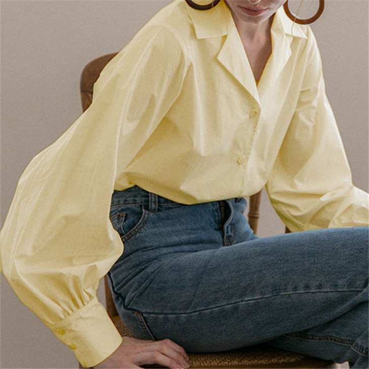 黄色衬衫女新款2021年设计感小众衬衣外套...