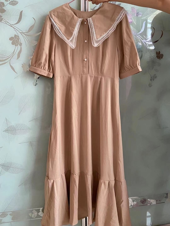 2021法式小众娃娃领减龄连衣裙女气质收腰...