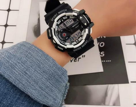 时尚潮男电子表男多功能夜光防水双显跑步计时...