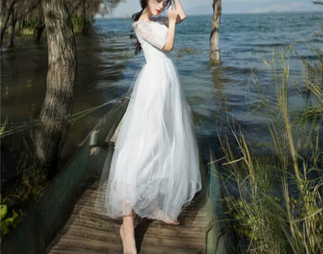 韩国蕾丝超仙女小清新学生公主高腰连衣裙大摆...